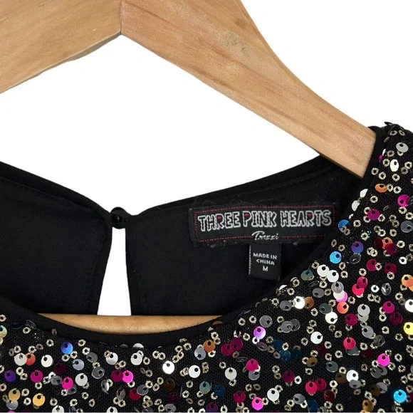 Three Pink Hearts Sequin Side Tie Jumpsuit - Girls Size M - Picture 3 of 6